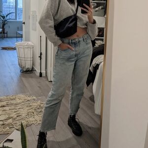 Old Navy Curvy Extra High-Waisted Button-Fly Sky-Hi Straight Ripped Hem Jeans